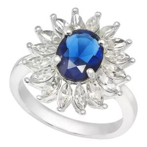 Charter Club Silver-Tone Cubic Zirconia Sunburst Statement Ring Size 10